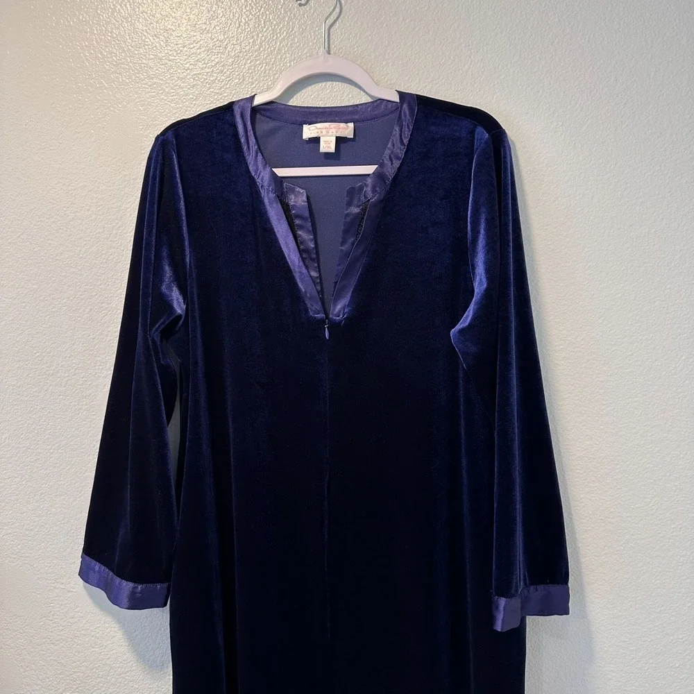 Oscar de la Renta (L-XL) Pink‎ Label Velour Velvet Satin Caftan Purple Blue Robe